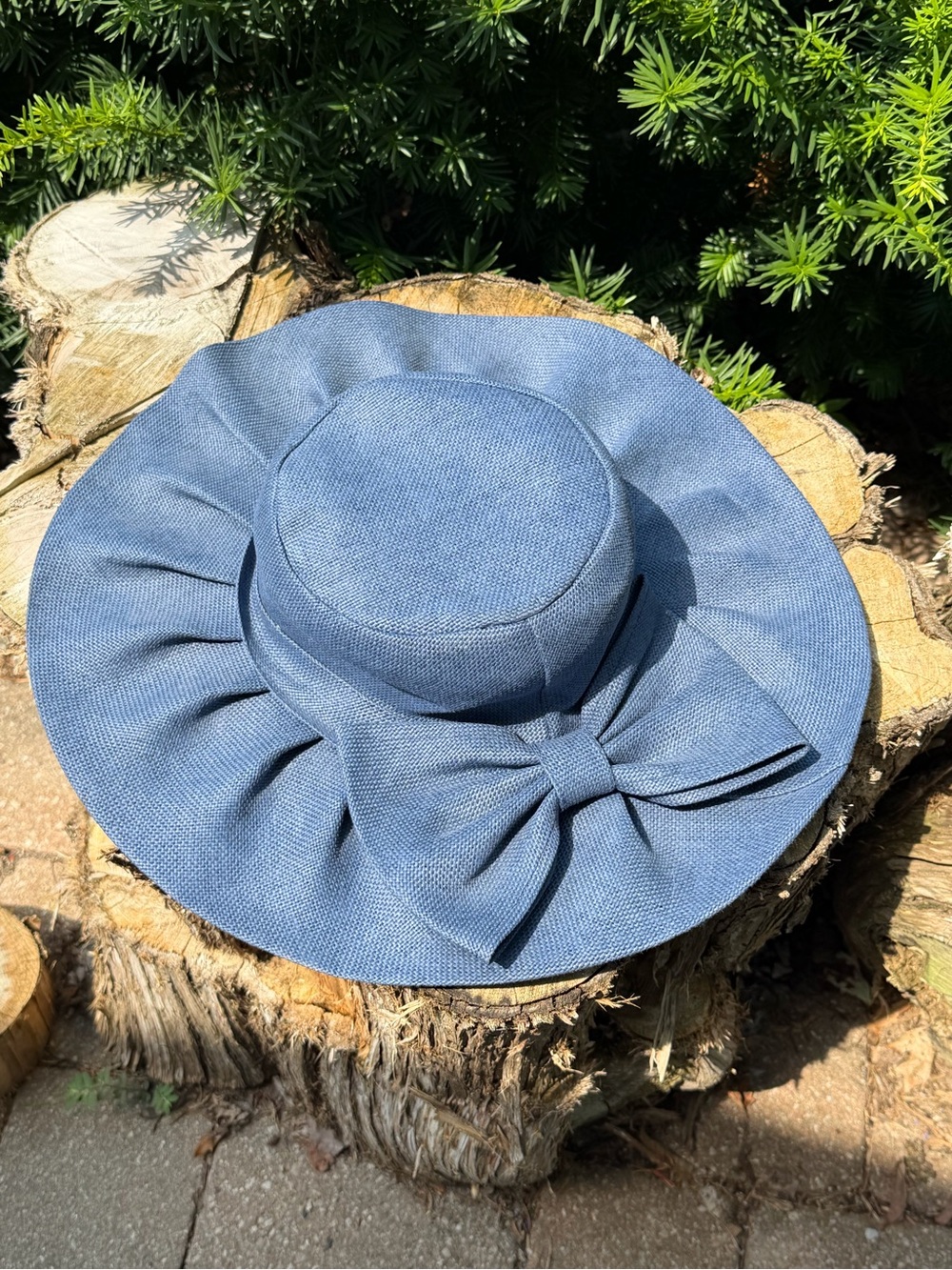 Blue Wide-Brim Bow Woven Sun Hat from Italy